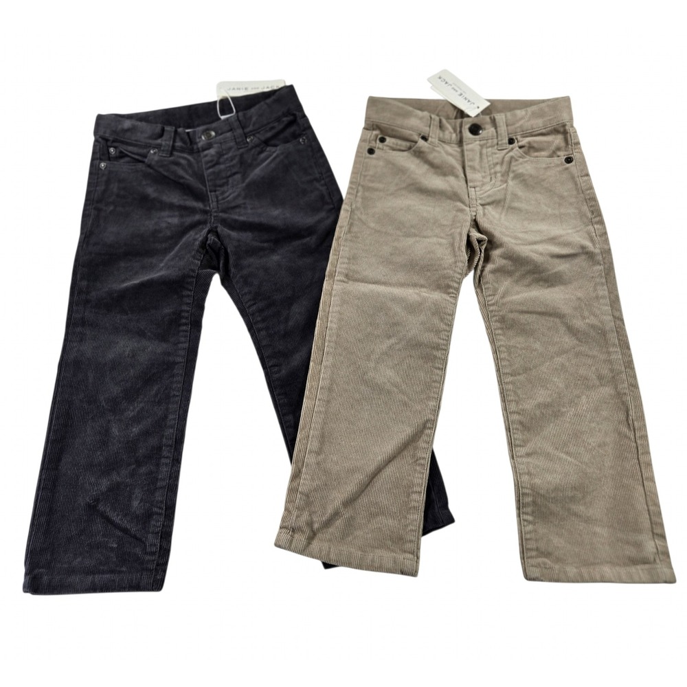 NEW Janie and Jack Boys 3T Corduroy Pants Bundle Tan Grey Adjustable Waist OG